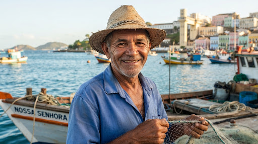Pescador artesanal sorrindo